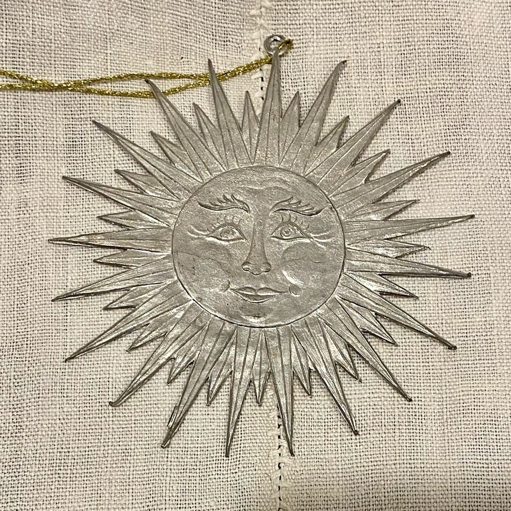 Vintage handmade european stamped tin Sun  - attention sun & moon collectors
